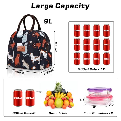 BALORAY Lunch Bag for Women Men Cute Reusable Insulated Lunch Box Large Capacity Lunch Tote Bag for Work, Picnic or Travel(Dark Blue With Cat) - color: Dark Blue With Cat, size: M