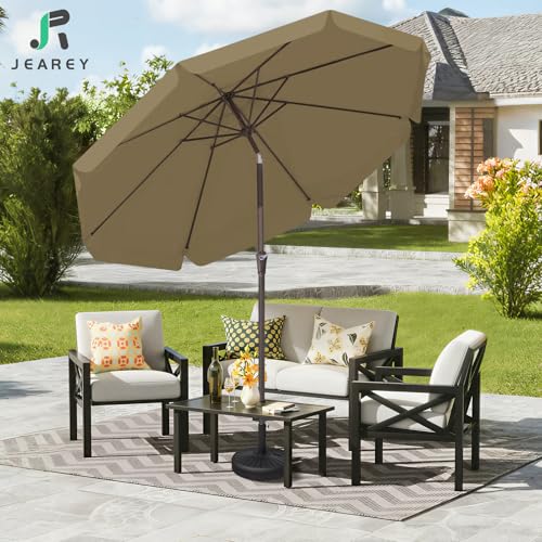 JEAREY 9 FT Patio Umbrella Outdoor, Table Umbrellas Market Umbrella w/Push Button Tilt/Crank, 8 Sturdy Ribs(Tan) - color: Tan