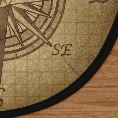 Compass Rose Retro Round Area Rug, Vintage Pattern Non-Slip Circle Rug for Bedroom Living Room Outdoor Study Playing Floor Mat Carpet, 3' Diameter - color: Compass Rose Retro, size: 3' Diameter