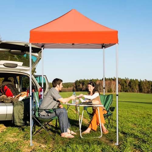 5x5 Pop Up Canopy Tent, Instant Portable Beach Canopy, Outdoor Tent with Carry Bag for Camping, Sports, Tailgating, Events, Orange - color: Orange, size: W/O Wall