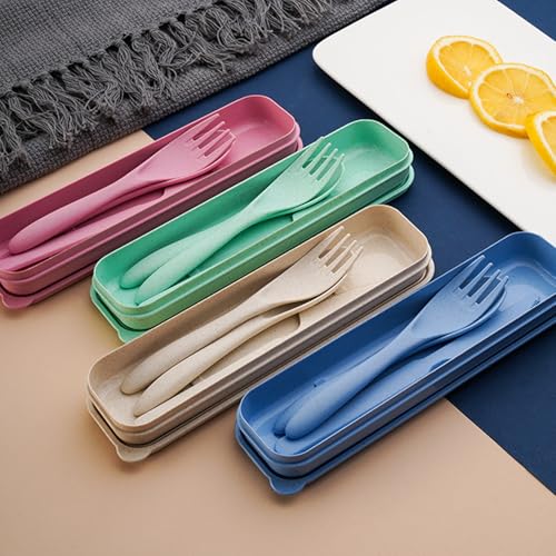 Reusable 3-in-1 Camping Utensil Set with Storage Case - Portable Travel Cutlery for Outdoor, Picnic, and Everyday Use - color: Deep Blue