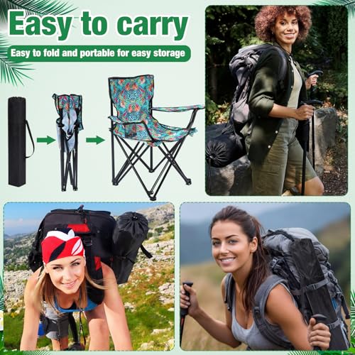 4 Pcs Folding Camping Chairs with Tropical Pattern Portable Outdoor Chairs with Armrests & Carry Bags, Travel Lightweight Installation-Free Chair for Camping, Picnic & Beach(Fresh Bloom) - style: Fresh Bloom