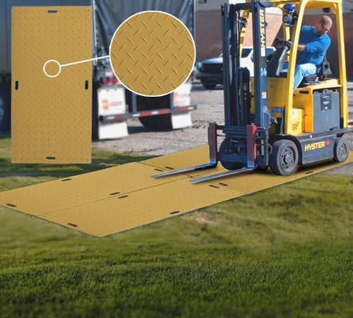 Mytee Products 3' x 6' Ground Protection Mats with Double Sided Diamond Plated Tread Design - High Density Polyethylene Mat, Easily Supports 60 Ton Loads on Lawns, Dirt, and Any Other Areas (12 Pack) - color: Tan, size: 3 x 6 Feet, style: 12 - Pack