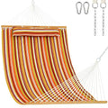 Lazy Daze Hammocks 12 FT Quilted Fabric Double Hammock with Spreader Bars and Detachable Pillow, 450lbs Weight Capacity, Vivid Stripe - color: Vivid Stripe