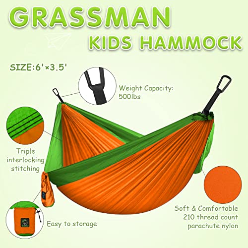 Grassman Kids Small Hammock for Camping Portable Hammock for Child Girls Boys Ultralight Backpack Mini Hammocks with Straps Orange - color: Oange, size: one pack