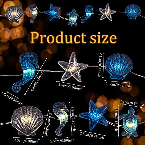 Zhanmai 2 Pcs Ocean Decor String Lights for Bedroom Nautical Theme Seashell Seahorse Conch 10ft 30 LED Battery Operated String Lights for Xmas Tree Ornaments Birthday Holiday Party Decor - style: Ocean Style