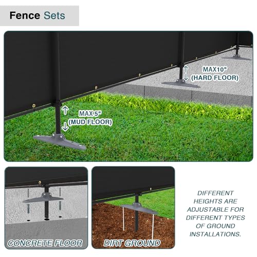 ECOOPTS 5'Hx24'L Privacy Fence Set with Poles and Rails Ground Spikes Fence Kit for Yard Patio Garden Pool (Black) - color: Black, size: 0 5'Hx24'L