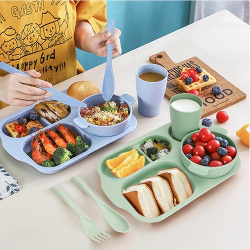 Unbreakable Dinnerware Sets for 4 People,24pcs Divided Plates and Bowls, Reusable Dinnerware Plastic Plates, Cups, Bowls, Cutlery Set for School Party, Camping, Home, Office - color: Blue