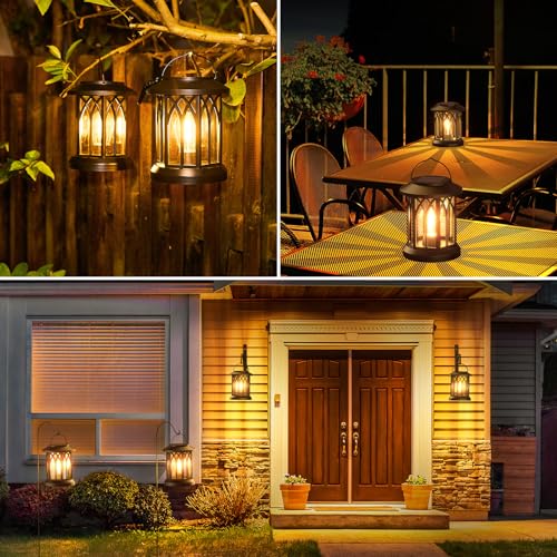 WdtPro Solar Lanterns Outdoor Waterproof, Upgraded Bright Hanging Solar Lights for Outside,Solar Powered Lanterns Lighting LED for Garden Patio Yard Decorative 6 Pack (Warm Light) - size: 6 Pack, style: Classic Black