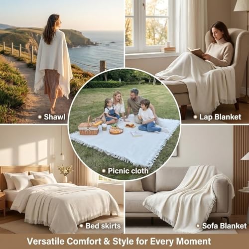 White Picnic Blanket, Extra Large Soft Cotton Gauze Picnic Rug 71"x71", Lightweight Breathable Blanket, Machine Washable for Beach, Camping, Park, Couples (Sketchy Joy - No Straps) - color: Sketchy Joy