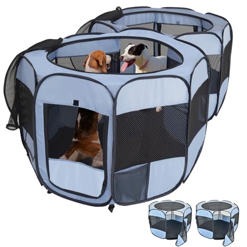 2-in-1 XLarge Cat Playpen, Detachable into 2 Separate Playpens with Additional 2 Doors, Portable Dog Playpen Cat Tent Enclosure for Kitten and Puppy Indoor Outdoor Use(L) - color: Grey, size: L, 83.5"L x 41.4"W x 32.3"H