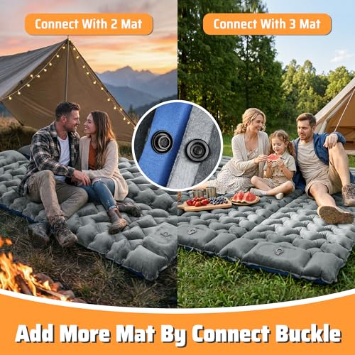 4" Thick Double-Sided Inflatable Sleeping Pad | Warm Crystal Velvet Top for Cold Weather, Waterproof Nylon Bottom | All-Season Camping Mattress for Backpacking, Hiking, Tent & Car Travel - color: Crystal Velvet Grey+blue Nylon