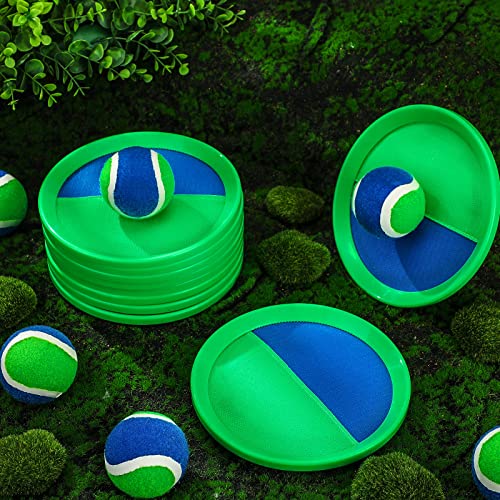 Charniol Kids Toys Toss and Catch Game Set Beach Game Outdoor Ball Sports Games Toss and Catch Ball Nylon Toys for Kids Adults(Blue Green,12 Paddles 6 Balls) - color: Blue Green