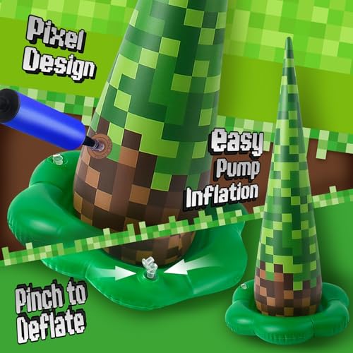 5 Pack Inflatable Pixel Ring Toss Game - Green Brown Pixel Themed Birthday Party Games with 10 Plastic Rings & Pump, Indoor Outdoor Carnival Toss Toy for Kids Party Favors - color: Green Pixel