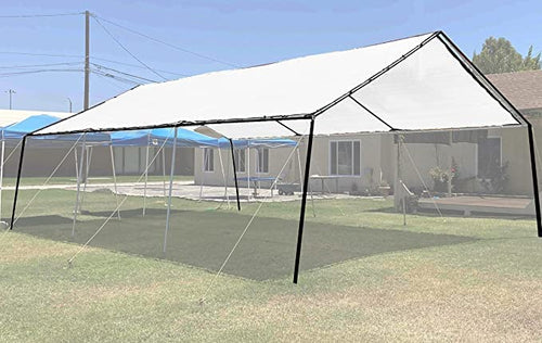 (White) Super Heavy Duty Mesh Tarp Net Sail Sun Shade Awning and Fence Screen Patio and Canopy Cover (7' x 30') Finished Size 6'.6 X 29'.6 - size: 7' x 30'