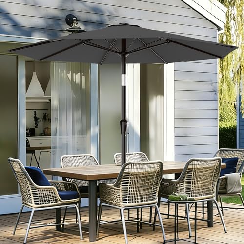AreShark 9 FT Patio Umbrella for Outdoor, Outdoor Table Umbrella with Push Button Tilt and Crank, Outdoor Patio Umbrellas with 8 Sturdy Ribs for Market, Garden, Pool (Gray) - color: Gray, size: 9ft