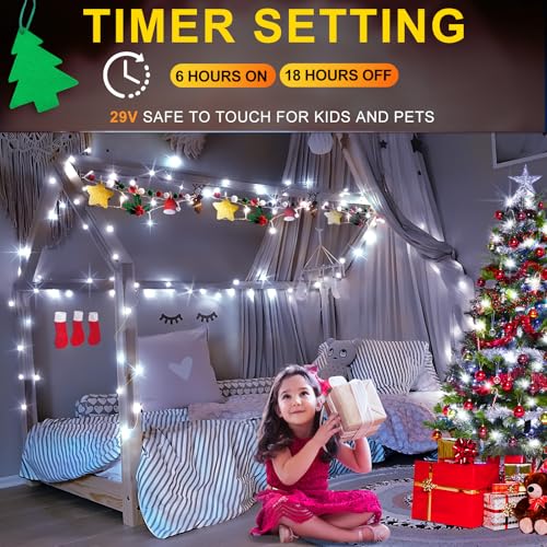 KNONEW Christmas String Lights Indoor Plug in,60FT 180LED Outdoor Waterproof Fairy Lights,8 Lighting Modes,Timer Memory Function for Bedroom Patio Balcony Party (Cool White) - color: Cool White, size: 60FT 180 LED