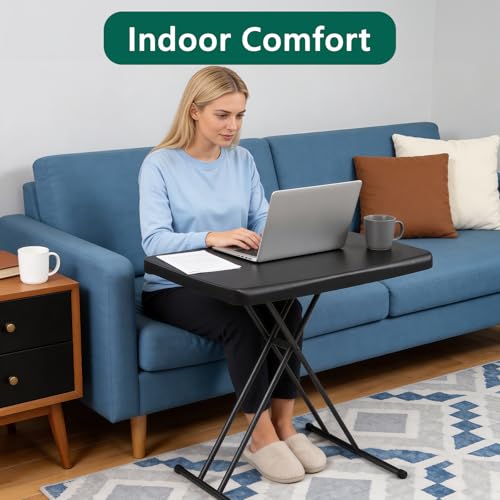 Folding Table 30 Inch - Small Desk Adjustable Height TV Tray for Laptop, Couch, Camping - Heavy Duty Utility Foldable Table for Small Spaces, No Assembly Required, Snowy Granite (Black) - color: Black, size: 30in