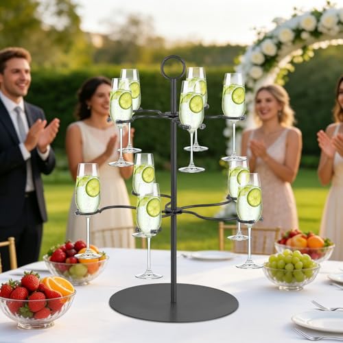 Cocktail Tree Stand for Parties Brunch,2 Tiers 10 Holders Drink tower Wine Glass Holder Stand,Champagne Tower Martinis Tree,Wine Glasses Display Margarita tower Drink stand for Mimosa Bar Party Bridal - color: Black, size: 17"x 13"-10 Holders