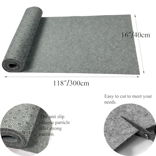Prriudy 16 x 118 Inch No-Slip Ice and Snow Carpet Mats, Felt Carpet Anti-Slip Mat for Winter Walkways, Front Door, Stairs, Porch, Outdoor, Patio, Safe Walking (Grey, 1 Pcs, 16"x118")