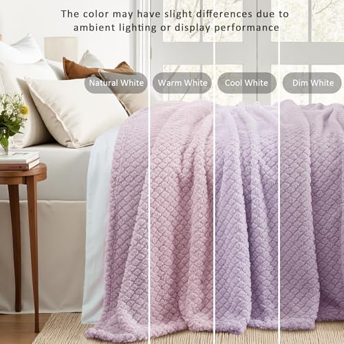 Exclusivo Mezcla Queen Size Fleece Blanket for Bed, Extra Soft Warm Decorative Fuzzy Blanket for Women, Lightweight Cozy Bedding Blankets, 90x90 Inches, Lilac Purple - color: Lilac Purple, size: Queen ( 90x90 IN )