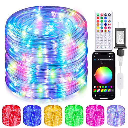 99ft Rope Lights for Outside, 300 LED String Light Outdoor Waterproof Plug in with Remote & APP Control, 16 Million Colors Changing Music Sync Fairy Lighting for Indoor Bedroom Christmas Decor - size: 99FT