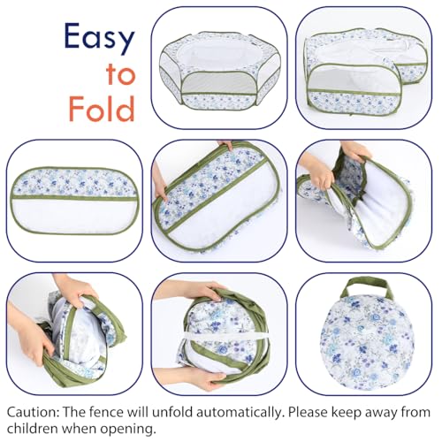 Pawaboo Small Animals Playpen, Waterproof Small Pet Cage Tent with Zippered Cover, Portable Outdoor Yard Fence with 3 Metal Rod for Chick/Kitten/Puppy/Guinea Pig/Rabbits/Hamster, Blue + White Flower - color: T-Blue + White Flower