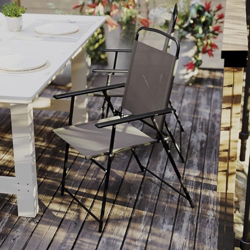 Flash Furniture Mystic Folding Patio Sling Chairs, Outdoor Textilene Lawn Chairs with Armrests, Set of 2, Brown - color: Brown