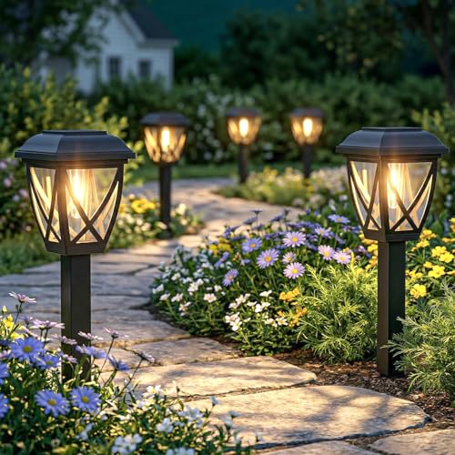 Greluna Solar Pathway Lights Outdoor 10 Pack, Auto On/Off Waterproof Solar Garden Lights, Energy Saving LED Landscape Outside Lights for Yard, Walkway, Patio & Driveway Decor