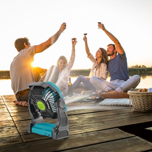 Battery Powered Fan，270° Rotating Battery Operated Camping Fan Rechargeable, USB Desk Personal Table Cordless with Hook, Outdoor Camping for Tents,Travel X23 Cyan - color: Cyan