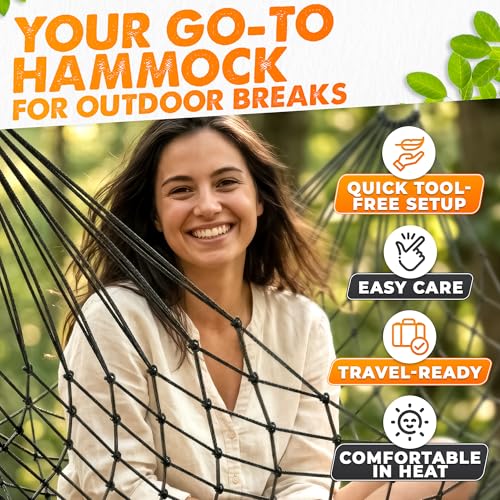 Mesh Hammock - Easy to Set Up Rope Hammocks for Outside, Dark Green Color, 90x31.5 Nylon Net Hammock, Max 100 KG (220 Pounds), Tree Hammocks for Outside, Camping & Patio Relaxation