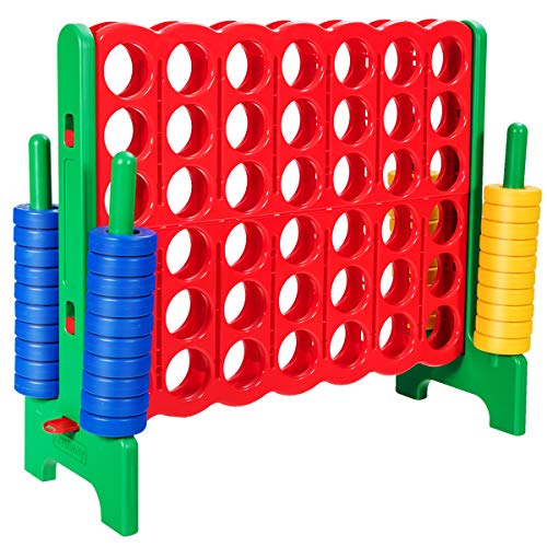 COSTWAY Jumbo 4-to-Score Giant Game Set, 4 in A Row for Kids and Adults, 3.5FT Tall Indoor & Outdoor Game Set with 42 Jumbo Rings & Quick-Release Slider, Perfect for Holiday Party & Family Game, Green - color: Green