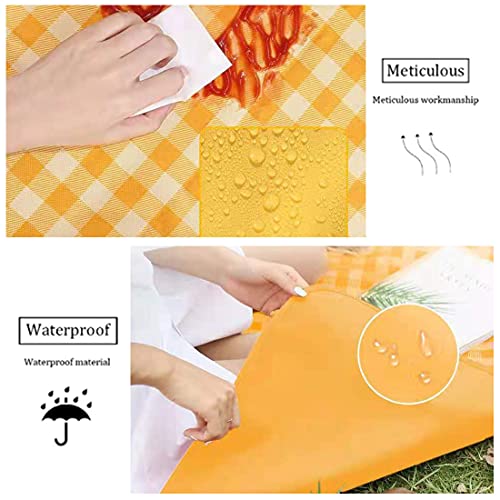 RUIBOLU Beach Blanket Large Picnic Blankets, 80x60in Sandproof Beach Mat for 2-4 Adults Waterproof Quick Drying Outdoor Picnic Mat for Travel Camping Hiking Festival Park Lawn (Yellow Plaids) - color: Yellow Plaids
