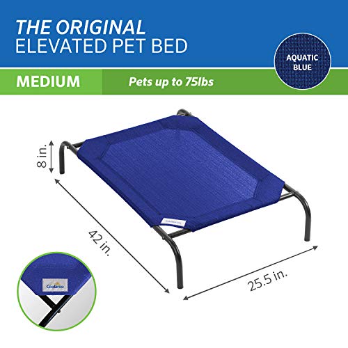 Coolaroo Original Elevated Dog Bed - Breathable Off-The-Ground Pet Bed with Cooling Fabric, Joint Relief & Moisture-Resistant Fabric, 100% Recyclable, Easy Clean, Aquatic Blue, Medium - color: Aquatic Blue, style: Medium Dog Bed