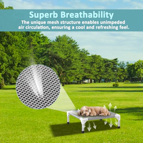 Elevated Dog Bed with Teslin Cooling Fabric - Lightweight Dog Cot for Small Dogs, Waterproof & Washable Breathable Mesh, Raised Pet Bed for Indoor Outdoor Use, Anti-Slip, Easy Clean - size: S-Gray