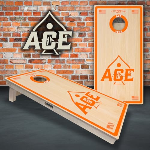 CornholeAce ACE PRO Professional Cornhole Boards - No Bounce! Triple Wide Legs, 3/4" Baltic Birch Plywood, Handles, Regulation Size (4x2ft), Tournament Style, Made in USA - color: Orange
