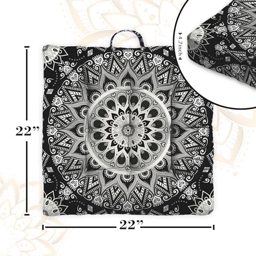 Mandala Meditation Cushion, Boho Meditation Mat, Meditation Pillows for Sitting on Floor, Cushions for Sitting in Home and Outdoor, Square Floor Pillow Cushion Seating for Yoga Accessories 22'' X 22'' - color: 09.mandala Meditation Cushion-1, size: 22x22