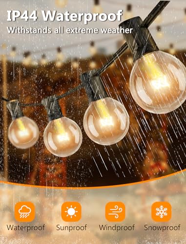 Abeja 50FT G40 Globe String Lights, Outdoor Patio String Lights with 53 Edison Globe Bulbs(3 Spare), Hanging Bistro Light Waterproof for Balcony Party Wedding Market Cafe, Black - color: 50FT Amber White-Black, size: 50FT