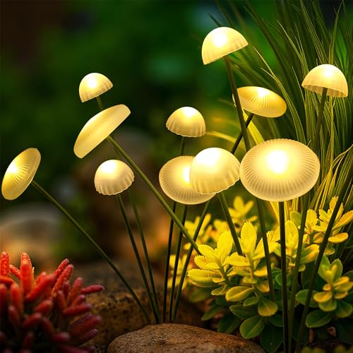 Solar Garden Lights, 2pack Solar Fairy Lights for Outside, Swaying Mushroom Lights Outdoor Decorative, Waterproof Light Decor for Yard,Lawn,Patio,Pathway Decoration(Warm White) - size: 2 Pack