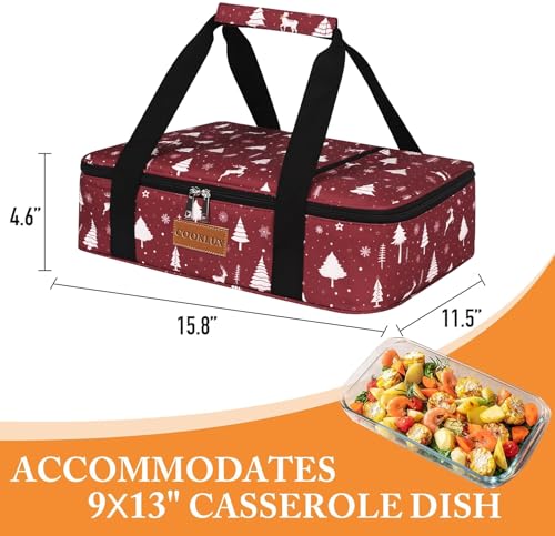 Insulated Casserole Carrier 9x13 Inch, Durable Nylon, Leak-Proof Casserole Dish Carrier, Casserole Carriers for Hot or Cold Food (Christmas) - color: Christmas