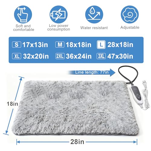 GOLOPET Dog Heating Pad 28x18 in with Smart Thermostat Switch and Power Line Protection Tube,Obtained MET and UL Dual Certification,Waterproof Puppy Heating Pad- Gray 1 - size: 28.0"L x 18.0"W