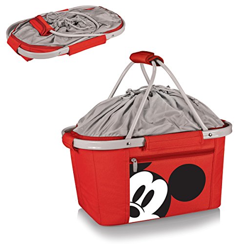 Picnic TIME Metro Shopping Basket Cooler, Insulated Collapsible Picnic and Market Basket with Aluminum Frame and Drawstring Top for Travel and Groceries - color: Disney Mickey Mouse - Red