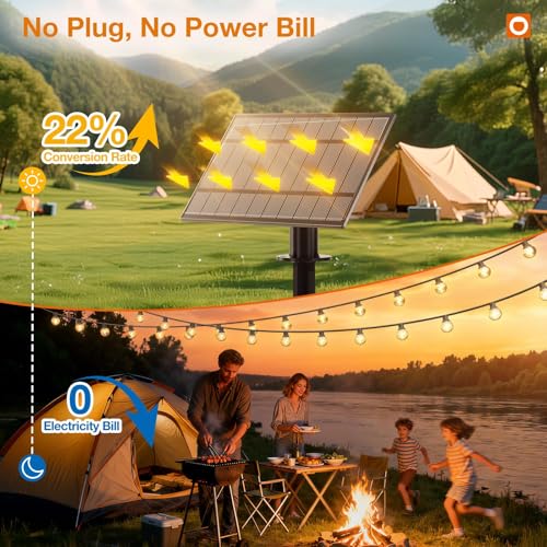 addlon 31FT(25+6) Solar String Lights Outdoor with 1FT Bulb Spacing, 25+2 Commercial G40 LED Bulbs, Solar & USB Charging, Remote, Timable, Dimmable Waterproof Patio Lights for Balcony, Porch, Yard - size: 25+6FT(25 Sockets)