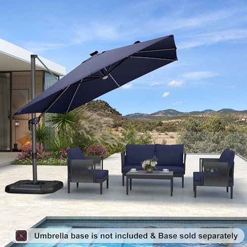 PURPLE LEAF 10 Feet Patio Umbrella Solar Powered LED Square Outdoor Cantilever Umbrella with LED Lights Aluminum Offset Umbrella with 360-degree Rotation for Garden Deck Pool Patio Navy Blue - color: Navy Blue, size: 10' X 10', style: Standard（LED）