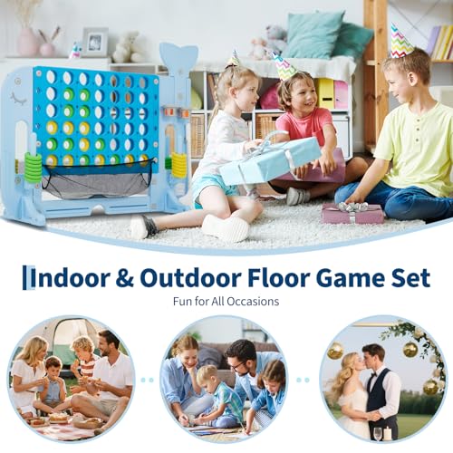 Giant 4 in a Row Game Set, Whale Design 4-in-1 Jumbo Yard Games with Basketball Hoop & Mini Golf, Ring Toss, 4 Adjustable Heights Connect Board with Catch Net for Kids Adults Outdoor Play