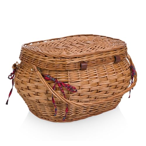 Highlander Picnic Basket, (Red & Blue Tartan Pattern)