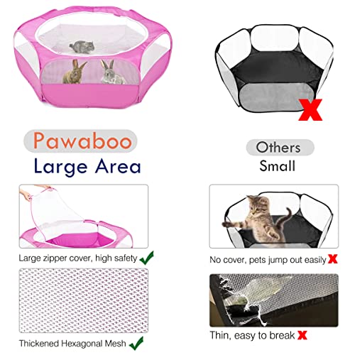 Pawaboo Small Animals Playpen, Waterproof Small Pet Cage Tent with Zippered Cover, Portable Outdoor Yard Fence with 3 Metal Rod for Chick/Kitten/Puppy/Guinea Pig/Rabbits/Hamster/Chinchillas,Magenta - color: B-Magenta