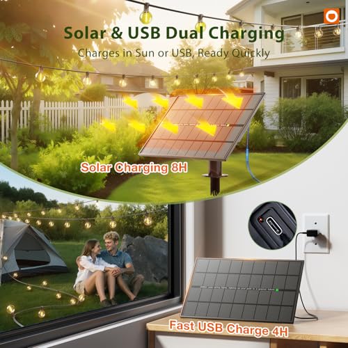 addlon 150FT Solar String Lights Outdoor Waterproof with Remote, Dimmable Commercial Grade Solar Powered String Lights with 80 LED Bulbs, Hanging Light for Camping Backyard Party Decor - size: 150FT