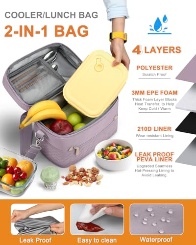 Capolo Lunch Box for Women Men Adults,Insulated Lunch Bag Leakproof Lunch Cooler Box with Removable Strap Cute Lunch Tote Bags Reusable Thermal Lunchbox for Work Picnic(Small,Purple) - color: Purple, size: Small