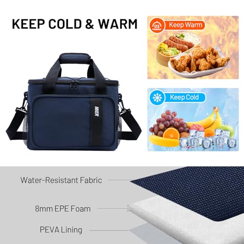MIER Mens Lunchbox for Work Insulated 24 Cans/15L Large Lunch Bags Leakproof Adult Women Lunch Box Coolers for Travel Beach Picnic Office, Navy Blue - color: Blue